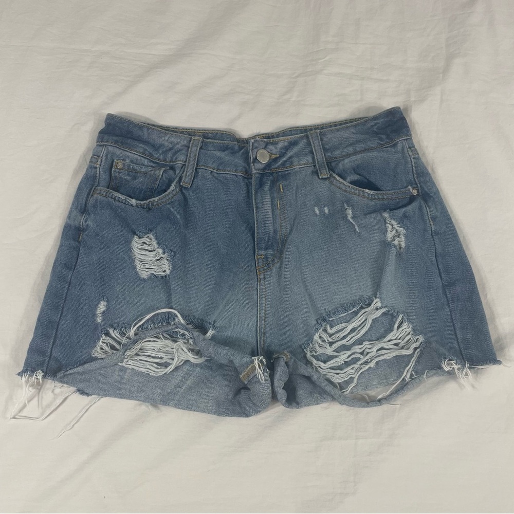 Koaj Women Blue Distressed Denim Shorts Size 28-10